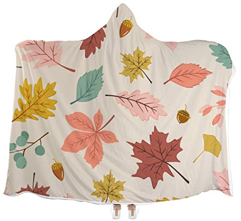 IUBBKI Kapuzendecke, Ahorn-Eichenblätter, tragbar, Umhang, Decke, Sofa, Couch, Bett, weich, warm, Überwurfdecke für Kinder, Erwachsene, 127 x 152,4 cm