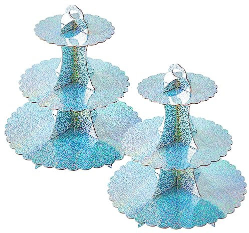 Soleebee Tortenständer aus Karton, 3 Etagen Cupcake Ständer Dessert Turm Halter Muffinständer Partyzubehör für Geburtstag Hochzeit Party Kuchen Torten Brötchen Etagere (2 Stück, Bling AB-Farbe)