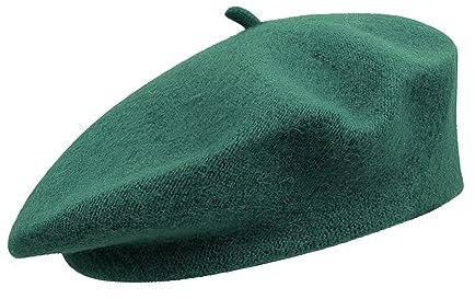 NOKDAL Französischen Beret Damen Wolle Baskenmütze Barrett Mütze Klassishe Basken Mütze Mode Barette Mütze Dunkelgrün KüNstler WintermüTze Barett Franzosen für Frühling Herbst Winter58cm