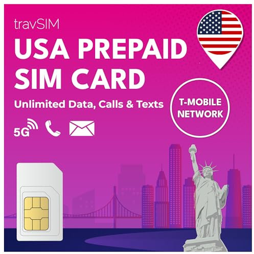 travSIM USA, Canada Mexico SIM Karte | T-Mobile-Netzwerk | 50 GB Daten für die USA, 5 GB für Kanada und Mexiko | Unbegrenzte Inlandsgespräche und SMS | Gültig für 10 Tage