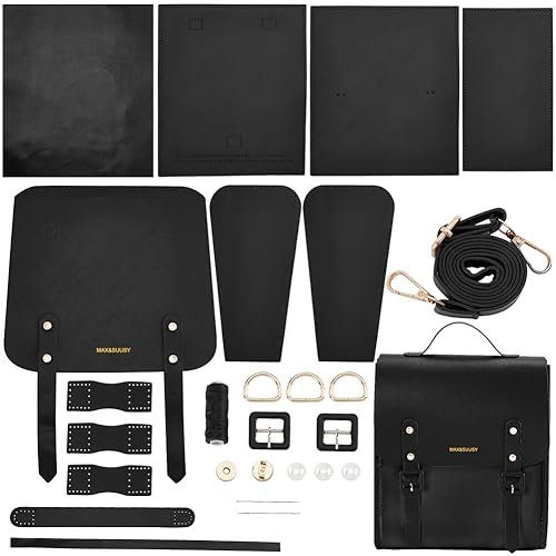 WADORN DIY-Set Zur Herstellung von Lederrucksäcken Und Schulranzen, PU-Leder College School Büchertasche Basteln Nähset Damen Vintage Handgefertigtes Personalisiertes Geschenk, 27x31cm, Schwarz