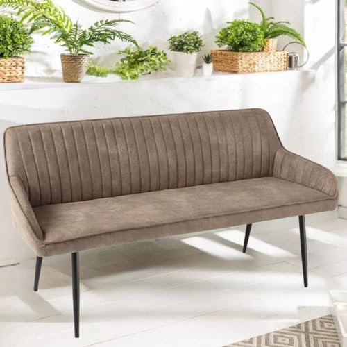 LEBENSwohnART Elegante Sitzbank Milan ca.160cm Mikrofaser Taupe Armlehnen Schwarze Metallbeine
