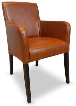 Quattro Meble Echtleder Esszimmerstühle Massivholz Stühle David Arm Lederstühle Sessel mit Armlehnen Echt Leder Antique Tabac Esszimmer Stuhl