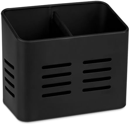 TIENDA EURASIA - Escurridor Doble de Cubiertos, Negro, Escurrecubiertos, Acero Inoxidable, Porta Cubiertos de Cocina, 16x9x13,5cm