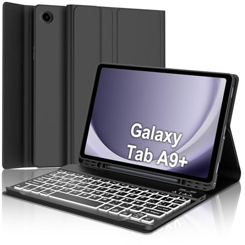 IVEOPPE Teclado Samsung Galaxy Tab A9 Plus 11 Pulgadas 2023, Funda Teclado Español Ñ Bluetooth Retroiluminado Desmontable para Samsung Galaxy A9+ (SM-X210/X216/X218), Negro