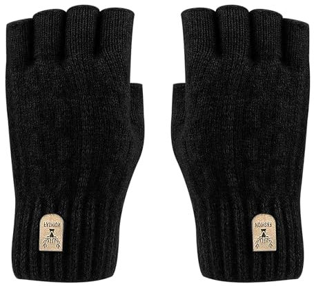 IGTOPS Halbe Fingerhandschuhe,Alpaka, warm Winter verdickt warme gestrickte Handschuhe, Arbeit Laufen Radfahren Fahren Männer Frauen Fingerlose Handschuhe, Winter Fingerlose Handschuhe (Schwarz)
