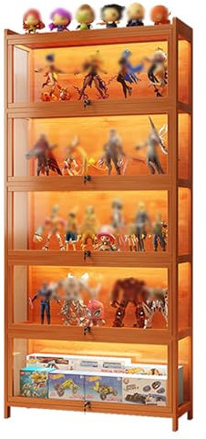 HARELA Glasvitrine Standvitrine, Curio-Vitrine, Vitrine mit 5-stufigen Lagerregalen, Schrank-Curio-Schrank, Figurenvitrine, Rahmen aus natürlichem Bambus, Aufbewahrung/Organisation