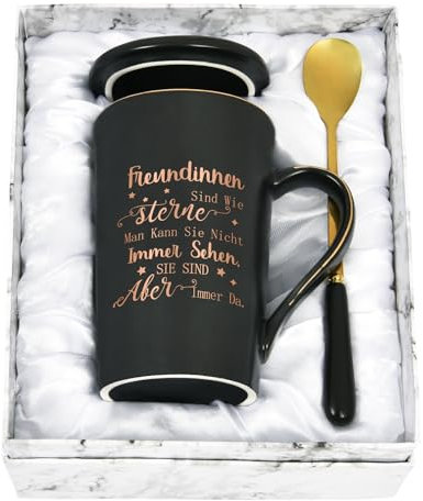 Joymaking Kaffeetasse Geschenk für Freundinnen Geschenkidee Freundschaft Geschenk für Freundin Bff Geburtstag Weihnachten Geschenk Tasse mit Spruch - Freundinnen sind wie Sterne, 400ml Schwarz