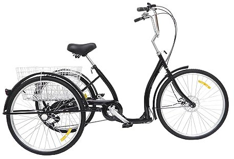 PUDLOR 26-Zoll-Dreirad, mit Korb und Sattel Dreirädriger Wagen für Erwachsene Ideal zum Einkaufen und für Aktivitäten im Freien 3 dreirädrige Pedelecs Einkaufsdreirad mit niedrigem Einstieg