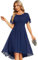 Ever-Pretty Women's Chiffon Blue Evening Dresses Crew Neck Pleated Waist Short Sleeve Wedding Guest Dress Navy Blue 22UK