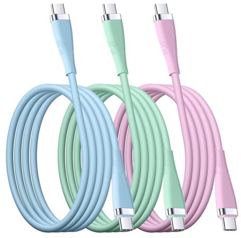 USB-C to USB-C Cable 60W Fast Charger, 0.9M/3FT Type C Charging Cable 3-Pack - Compatible with iPhone 15/15 Pro/Pro Max, MacBook Pro, iPad Pro, Samsung Galaxy S23, Google Pixel 7, LG, Nintendo Switch