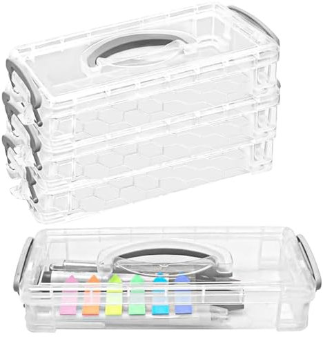 BUZIFU 3 Pcs Stapelbare Durchsichtige Stiftebox Tragbares Federmäppchen mit Griffen Bürobedarf Aufbewahrungsbox Stifte Organizer Schreibtisch Pencil Box für Kleinteile Aquarellstifte Pinselmalstifte