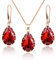Linawe Ruby Crystal Wedding Jewellery Sets Rose Gold, Garnet Imitation Diamond Pendant Necklace Set, Boho Drop Dangle Red Earring Set, Teardrop Rhinestone Birthstone Matching Jewellery for Women