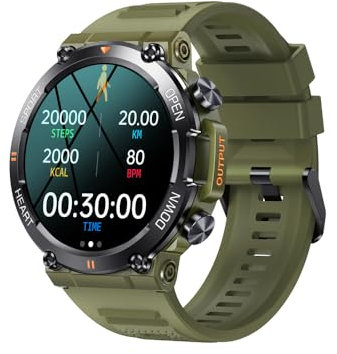 EKO ! Montre Connectée Appel Bluetooth, Smartwatch, Montre Sport, Podomètre, écran 1,39 HD, Moniteur Sommeil Cardiofréquencemètre Tension Artérielle SpO2 (Kaki)