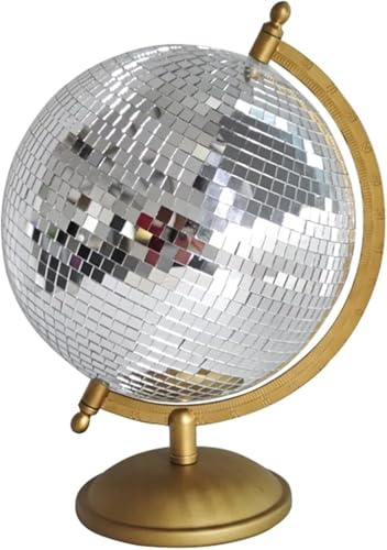 MFGDISCO Discokugel-Globus, Heimdekoration, Statuen, klassische Tischkunst-Skulptur mit goldfarbenem Sockel, Discoball-Stil, einzigartig, westlich, modern, dekorativ, ästhetische Skulpturen, 21,6 x