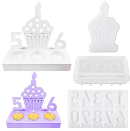 3 Stück Silikonform Kerzenständer Einschieber, DIY Silikon Gießformen Kerzenhalter, Silikonformen Set für Kuchen Geburtstagskerzenhalter, Kuchenkerzenhalter Zahlen, Dekorative Handwerkskunst