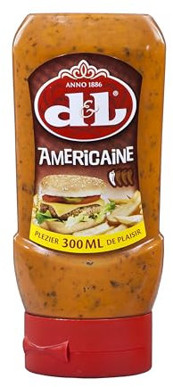 D&L Americaine Sauce pour barbecue belge à base de tomates, épicée et légèrement piquante de Devos & Lemmens, burgers et frites, sauce viande et poisson, ailes de poulet 300 ml