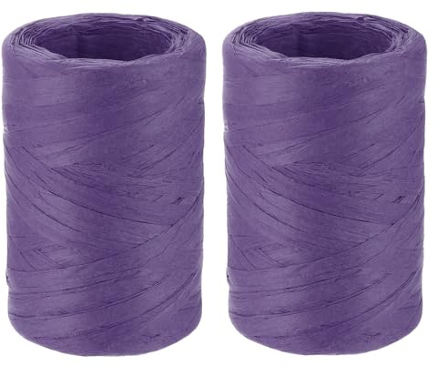 sourcing map Lot de 2 rouleaux de ruban de papier raphia en vrac, 0,6 cm de large, 99,4 m de long, violet foncé, pour loisirs créatifs, tissage, décoration, emballage cadeau