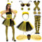 ATOWORLD 7stk Bienenkostüm Erwachsene Damen mit Bienen Flügel Rock Haarreif Überkniestrümpfe Handschuhe Brille Ohrringe Bienen Kostüm Damen Zubehör Karneval Kostüm Biene Damen für Fasching Verkleidung