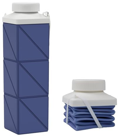 Popdigito 24oz Collapsible Water Bottles,Foodgrade BPA Free Reusable Foldable Water Bottle Lightweight LeakProof for Travel Hiking Camping Cycling Gym Sports,Collapses Folding Water Bottle,Dark Blue