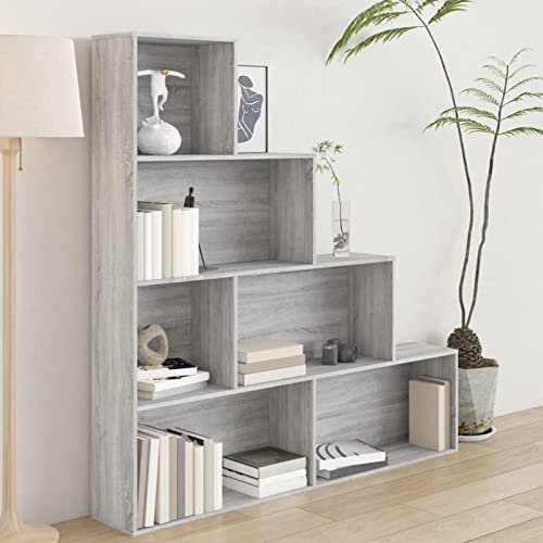 Xichuzi Bücherregal, Raumteiler Regal, Standregal, Bookcase, Bücherwand, Büroregal, Regalbrett, Bookshelf, Grau Sonoma 155x24x160 cm