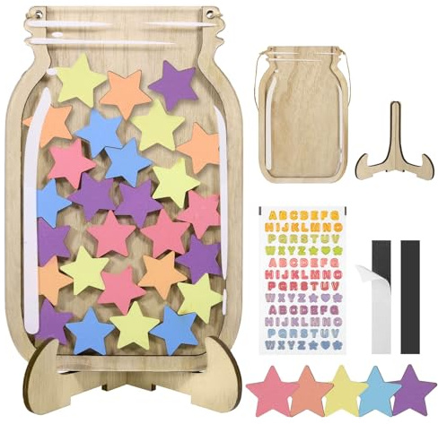 JIANTA Belohnungsglas, Belohnungssystem Kinder, Belohnungsglas Magnetisch | Reward Jar Sterne Anreizglas aus Holz für Klassenzimmer Gutes Benehmen für Kinder, Lehrer, Schüler (30 Sterne + Sticker)