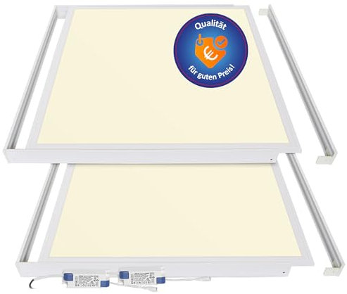 LECOM 2 x LED Panel Deckenleuchte 62x62 - Deckenpanel Flach Warmweiß 4000lm Aufputz Aufbau mit Rahmen Frame Quadratisch (3000K mit Aufbaurahmen)