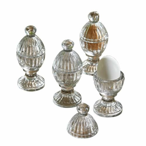LOBERON Eierbecher 4er Set Uvirel, klar | Exquisites Design, Leicht Angeschliffen, Inklusive Deckel, Zeitloser Look, Tischaccessoires, Küchenutensilien, Glas