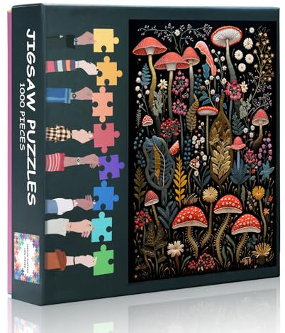 Jigsaw Puzzles for Adults 1000 Piece - Mushrooms Puzzles for Adults Botanic Challenging Plant Leaf Puzzle Games Birthday Party for Men Women Size 19.7x27.5 inches