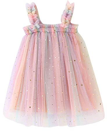 Abito da bambina in tulle fata arcobaleno abiti bambino neonato stella paillettes senza maniche cinghia vestiti principessa, A-rosa, 18 mesi