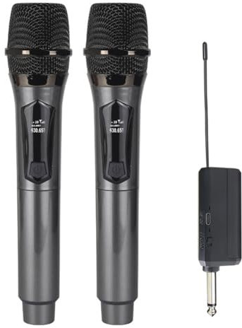 Goufride Microfono Wireless 2 Canali UHF A Frequenza Fissa Microfono Portatile per Feste, Spettacoli Professionali, Riunioni Facile Installazione