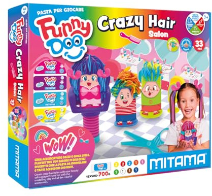 Mitama Funny Doo – Friseur-Spielset mit 15 Dosen Knete, Knetwerkzeug, Zubehör und Aufklebern, kreatives Spielzeug für Kinder ab 3 Jahren, für Mädchen und Jungen