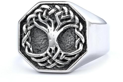 Sumpgle Oro Titanio Acciaio Albero della Vita Anello Punk Style Fashion Jewelry per gli uomini