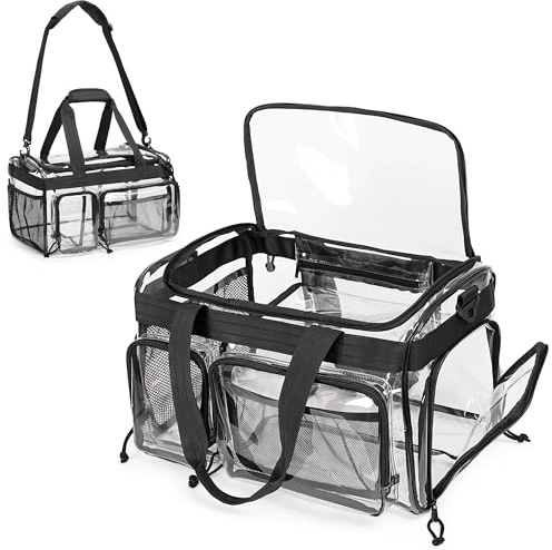 Yarwo Bolsa de playa transparente para hombres y mujeres, impermeable, a prueba de arena, bolsa de playa grande con compartimento para zapatos y bolsillos para accesorios, bolsa transparente con