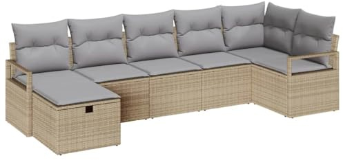 vidaXL Garten-Sofa-Set 7 pcs Beige und Hellgrau 287 x 122 x 85 cm, Garten und Terrasse, modulares Lounge-Set, abnehmbare Kissen, UV-beständige Materialien, Sofas für draußen