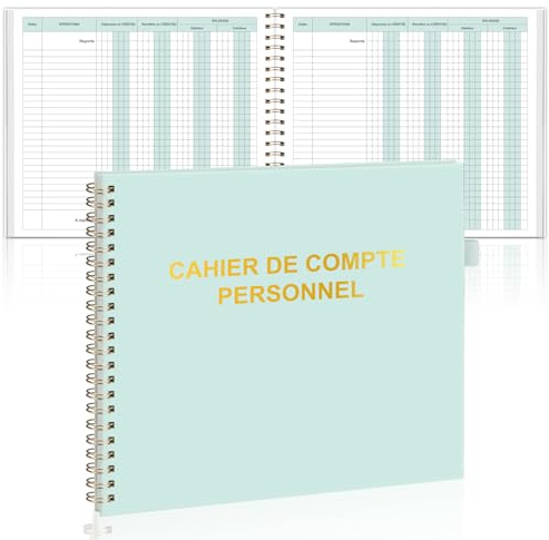 1 Cahier de Compte Personnel à Spirale 80 Pages 21x19cm Cahier de Compte Personne Format Horizontal Clip de Stylo Latéral Pour la Gestion des Finances Personnelles Texte Estampé doré Sur La couverture