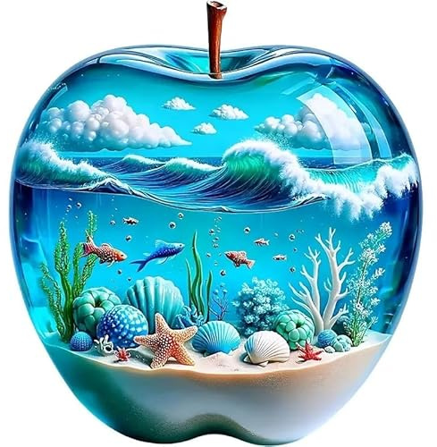 Diamond Painting 5D Ocean Scenery Set,DIY Diamant Painting Strand Meer Muschel Kunst Bilder, Komplett Set Runde Steine für Anfänger und Kinder, Diamond-Painting Landschaft Bastelset Wanddeko 30x30cm