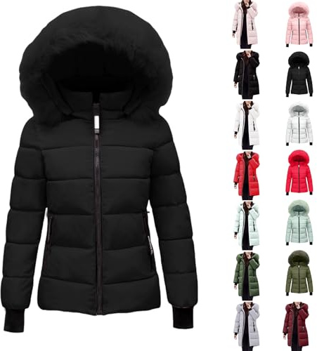 Uwdiohq Winterjacke Damen Warmer Steppmantel lang mit Kapuze und abnehmbarem Kunstfell-Kragen Daunenjacke Puffer Jacke Steppjacke Gepolsterte Daunenmante Langärmelige Steppmantel