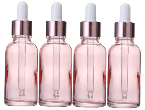 Veemoon 4pcs Pink Glass Dropper Bottles Leakproof Essential Oil Containers Portable Travel Sub Bottles for Aromatherapy and Cosmetic Storage