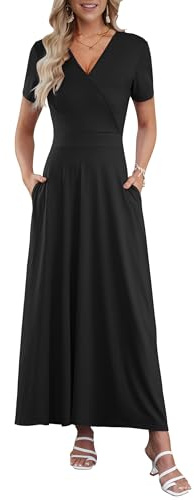 AUSELILY Summer Dresses for Women V Neck Maxi Dress Wedding Guest Dress | Elegant dresses for women uk featuring a stylish V-neck, practical pockets, and a graceful flow. Essential ladies dresses