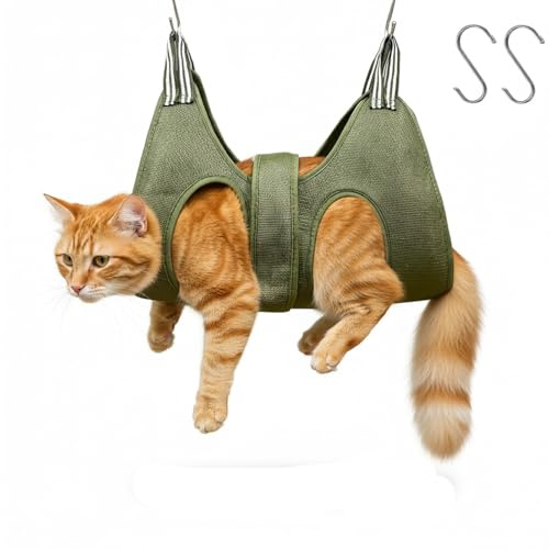 1PCS Cat Grooming bag, Pet grooming Sling with Secure Harness, Comfortable Cat Groomings Hammock, Green Dog Grooming Harness, 39x55 cm Cats Groomiing Hammockk for Dog & Cats Trim Nails and Groom
