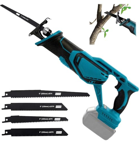 Scie sabre sans fil pour batterie Makita 18 V (sans batterie), scie alternative avec 4 lames, moteur sans balais 3500 SPM, scies sabres idéales pour les travaux de sciage du bois et de l'acier