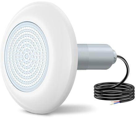 OSREE Projecteur Piscine Vissable avec Filetage 2, 12W Spot LED Piscine 6000K Non Dimmable, 1200lm, Ø190mm, 12V AC/DC Remplie Résine IP68 Lampe Piscines pour Préfabriquées Fibre, Hors-Sol Bois