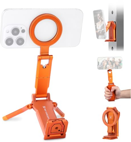 K&F CONCEPT magnetische Handy Stativ, 270° Verstellbar, Arca-Swiss & 1/4 | Orange, doppelseitige Magnete (15N/20N), 4-in-1 Modell, Stativ-, Klemm-, Magnetflächen- & Gimbal-Modus, PT03