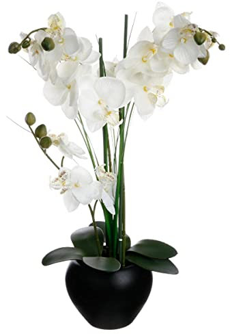 Atmosphera - Orchidée Artificielle - Vase Noir en céramique - H53 cm