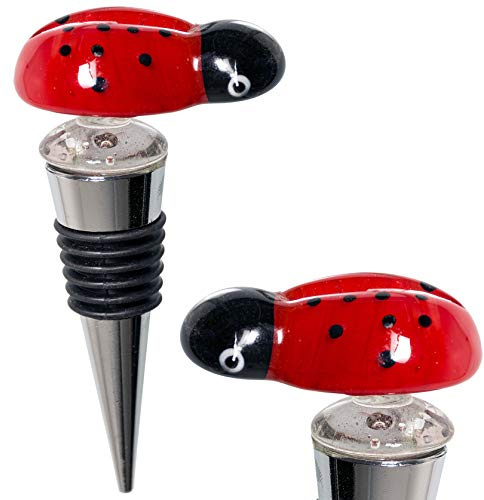 PrestigeHaus Wine Bottle Stopper, Glass Ladybug Shape - Unique Decorative Champagne/Wine Stopper, Gift Box Included