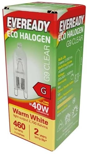 Eveready ECO Halogen 33W (40W Equivalent) G9 Cap Capsule Light Bulb, Pack of 2, 40 W