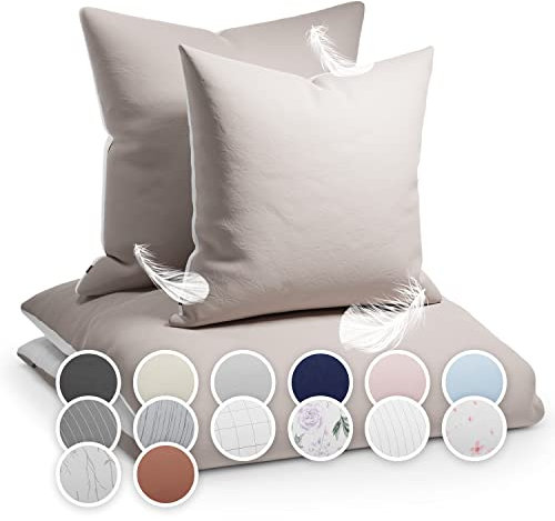 sleepwise Bettwäsche 200x200 Winter Bettwäsche 3tlg - ÖKO-TEX, Traumhaft Weich, Atmungsaktiv, Bügelfrei & Knitterfrei, Bettbezug Set aus gebürsteter Mikrofaser mit 2x 80x80 cm Kissenbezüge, Taupe/Weiß