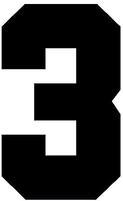 6.3 Tall Single Number 3 Iron On Heat Transfer for Football Baseball Jersey Sports T-Shirt Solid Font Black