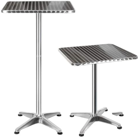 BAKAJI Beistelltisch aus Aluminium für den Außenbereich 60 x 60 cm mit Verstellbarer Höhe 70/0 cm Bistrotisch Top Regal aus Edelstahl quadratisch für Bar Haus Garten Restaurant Silber